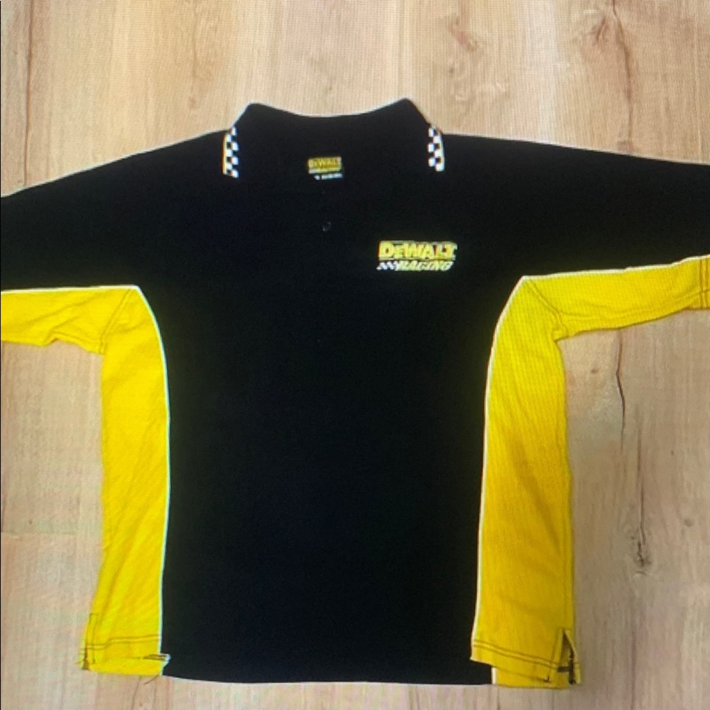 Black and Yellow Polo Shirt with Patterned Collar